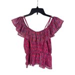 AQUA ‎ Off The Shoulder Ruffle Top Floral Print Pink Purple Blouse - Size S Photo 3