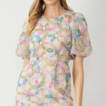 Entro  Blush Jacquard Floral Mini Dress Photo 0