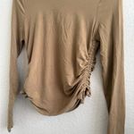 & Other Stories Brown Tan Side Ruched Long Sleeve Blouse Top Crew Neck Medium M Photo 4