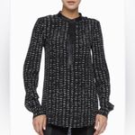 Rachel Zoe  100% Silk Dalton Leather Trim Print 1/2 Placket Blouse Top, 6 Photo 1