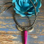 New Pink and Silver Longhorn Pendant on 18” Beaded Navajo Style Chain Photo 5