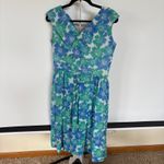 Vintage 60s Floral Garden Party Dress Fit Flare Blue Green Nautical Vacation Size M Photo 3