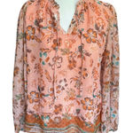 Joie  Coral Floral Blouse Tunic Tie Neck Chiffon Size Medium Photo 0