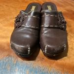 Bongo Vintage Allie Dark Brown Leather Clogs Floral Accents platform size 6 90s Photo 7