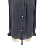 Aritzia  Babaton‎ Blouse Top Button Down Collarless Long Sleeve Satin Black Small Photo 2