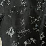 Chico's Design Embroidered Black Button Front Top Chalk Vibe Smile Love Medium Photo 6