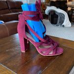 Torrid maroon strappy heels faux suede chunky heel holiday wedding size 10.5W Photo 1