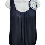 PERIDOT Women’s Medium Black Tank Top White Flower Appliqué Cinced Waist Photo 0