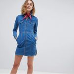 Free People  Dynamite Mini Dress in 70s Blue Denim Button Front Size Medium Photo 3