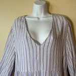 Striped Maxi Dress Tiered Long Sleeve XXL V Neck Blue White Greece vacation Photo 1