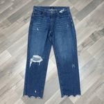 EXPRESS  Tuliped Zig Zag Raw Hem Mid Rise Crop Boyfriend Jeans Blue Size 8 Photo 2