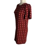 Loft Ann Taylor Quilted Mini Sheath Dress S Black Red Short Sleeves Zipper Photo 2