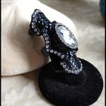 Black and Crystal Full Finger Adjustable Ring Photo 1