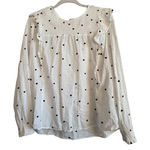 Loft  Top Small Smocked Shirt Hearts Swiss Dot Cotton White Blouse Ruffled XXL Photo 0