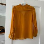 H&M  Women’s Golden Mustard Yellow Ruffle Henley Button Blouse Size 2 EUC Photo 4