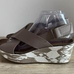 Clarks Stasha Hale Sandals Taupe Wedge Criss-cross Leather Shoes Womens 8.5 Photo 0