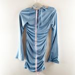 Oh Polly Short and Sweet Halter Cutout Long Bell Sleeve Mini Dress Blue 6 Photo 5