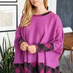 White Birch 7. Pink and Black Fleecy Sweater with Plaid Accents Photo 2