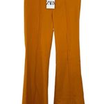 ZARA NWT Pants Women’s Size XS Mid Rise Flared Flat Front Orange Yellow Trousers Photo 2