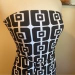 Y2K ENT Mod Geometric Print Strapless Mini Dress Bandeau Medium M VTG Vintage Black Photo 5
