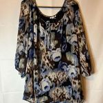 Fred David  Graphic Blue Black Tunic with 3/4 Sleeves Photo 0