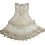 Sans Souci  Sleeveless Scoop Neck Sheer Mesh Tank Size S Crochet Trim Boho Casual Photo 0