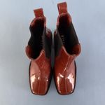 Gianni Bini Banks Crinkle Patent Leather Double Gore Square Toe Brown Booties Photo 7