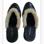 Nine West  chunky heel clog mule Studded Black leather Size 8.5 Sherpa Retro Photo 4