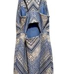 Amanda Uprichard  JACQUARD GRECIAN BLUE SILVER METALLIC THRED CUTOUT BACK DRESS S Photo 4