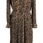 J.Crew Leopard Animal Print Long Sleeve Pleated Midi Dress Ruffle Cuff size 2 Photo 0