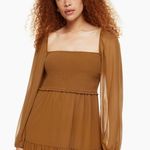 Aritzia Wilfred Tempest Mini Dress Chiffon Rich Chestnut Brown/Tan Size Small EUC Photo 2