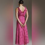 Hutch  x Anthropologie Ruffled‎ V Neck Leaf Wrap Maxi Dress Fuschia Small Party Photo 1