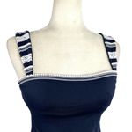 Becca Women's Size Small Floral Embroidered Crochet Strap Navy Tankini Swim Top Photo 7