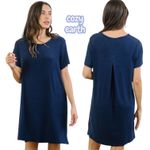 Cozy Earth Navy Blue Ribbed Tencel Bamboo Blend Short Sleeve Tunic Dress Size S Photo 1