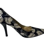 Nine West  Freda Black Ivory Palm Leaf Print Pumps Heels Shoes Pointy Toe Work 7M Photo 3