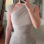 NWT Zara SS23 Bodycon Gray Neutral Beige Mini Dress Ruching Small 3152/315 Photo 1