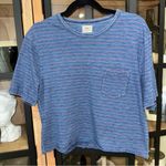 Faherty  pocket tee crewneck short sleeves raw hem cropped oversized top striped Photo 0