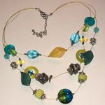 Yellow Green Blue Multicolor Silver Tone Boho Beaded Necklace Photo 1