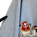 Vtg Christmas Snowman Shirt Chambray Denim Holiday Button Down Top S Festive‎ Blue Photo 7