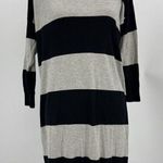 ATM Rugby Stripe Sweater Dress 3/4 Sleeve Black Heather Gray Knee Length Size S Photo 0