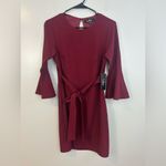 Lulus NWT Last Love Song Burgundy Tie Waist Long Bell Sleeve Mini Dress Size XS Photo 2