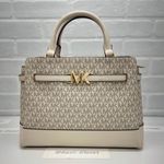 Michael Kors Light Cream Multi Reed Large Belted Satchel Purse Photo 0