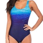 Womens One Piece Sports Swimwear Tummy Control Sports Swimsuits Size Medium Blue Photo 0