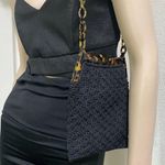 Vintage CHRISTIAN LIVINGSTON Black Crochet Tortoise Chain Clutch Shoulder Bag Photo 0