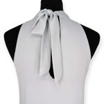 Mahina  | Small | Slinky Blue-Gray Satin Sleeveless Tie-Neck Tiered Mini Dress Photo 7