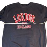 London England Navy Crewneck Embroidered Sweatshirt UK Graphic Pullover Small Blue Photo 2