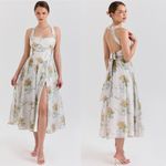 House Of CB  Minerva Soft Blue Vintage Ribbon Print Chiffon Midi Sundress Size XS Photo 0