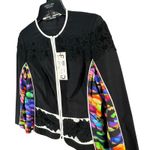 Fuego Woman Jacket Womens 8 Black Multicolor Mixed Media Full Zip Artsy Chic NEW Photo 1