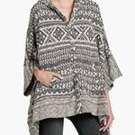 Lucky Brand Southwestern Bohemian Jacquard and Terry Hooded Snap Poncho Sweater Photo 0