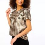 J CREW Gold Black Plaid Metallic Bow Top Size Small NEW NWT Photo 1
